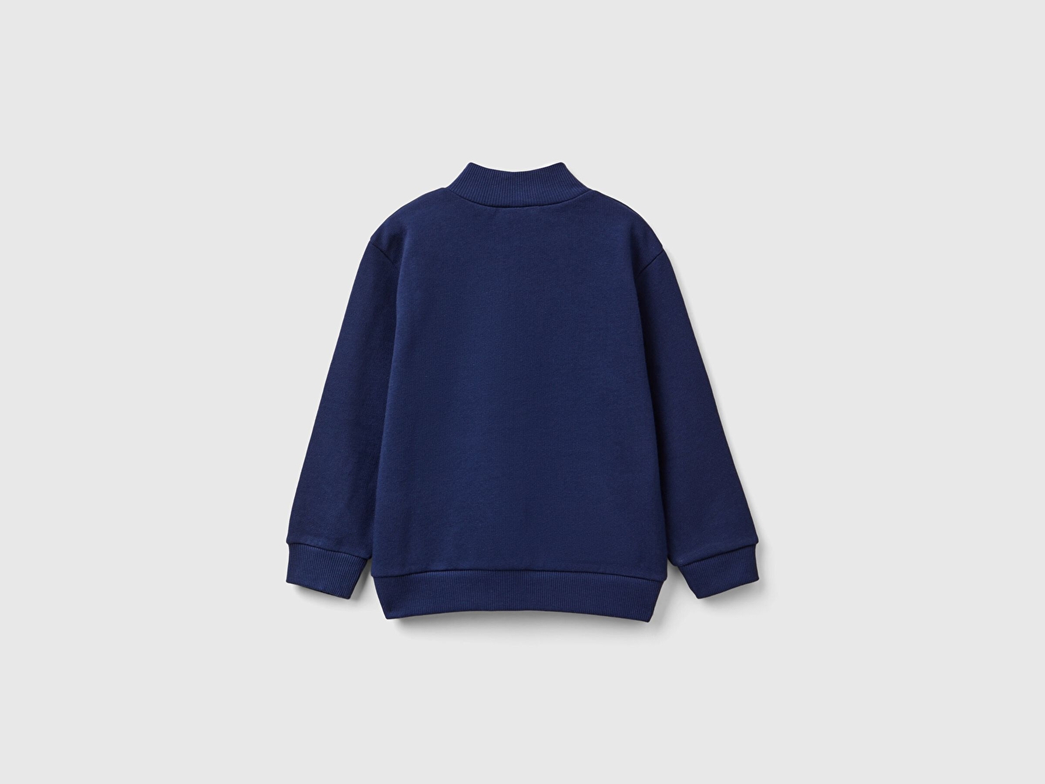 Benetton Erkek Bebek Lacivert Logo Baskılı Cepli Fermuarlı Dik Yaka Sweatshirt