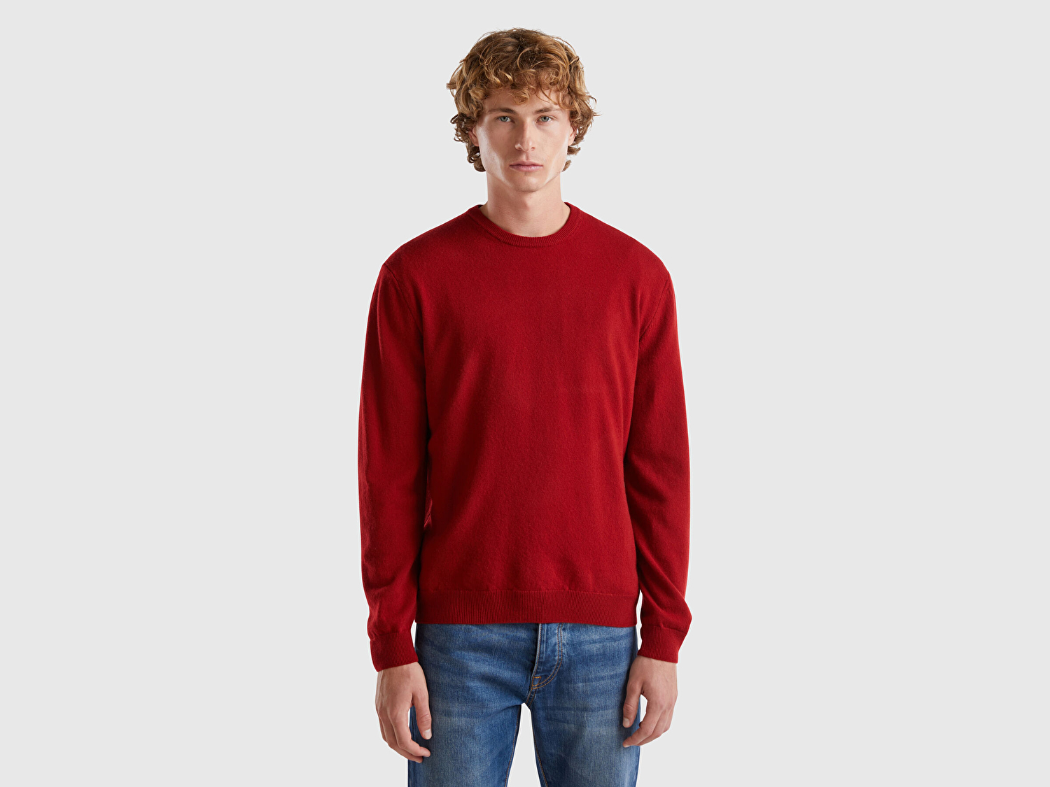 Benetton Erkek Bordo %100 Merino Bisiklet Yaka  Kazak