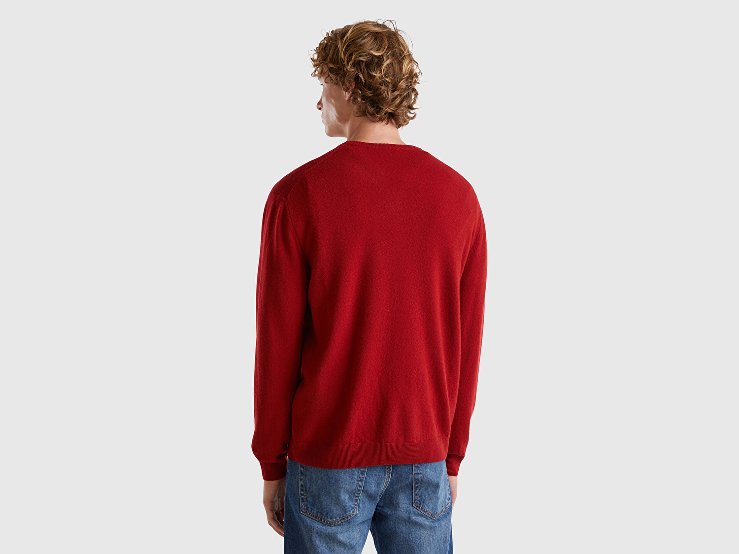 Benetton Erkek Bordo %100 Merino Bisiklet Yaka  Kazak