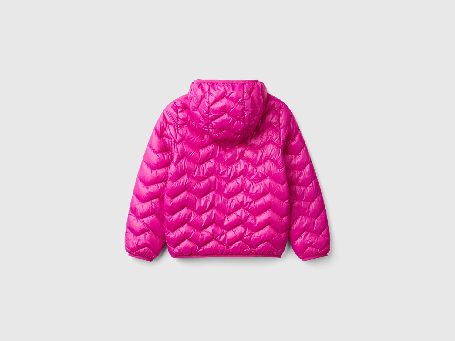 Benetton Kız Çocuk Pembe Simli Logo Detaylı Kapüşonlu Mevsimlik İnce Mont