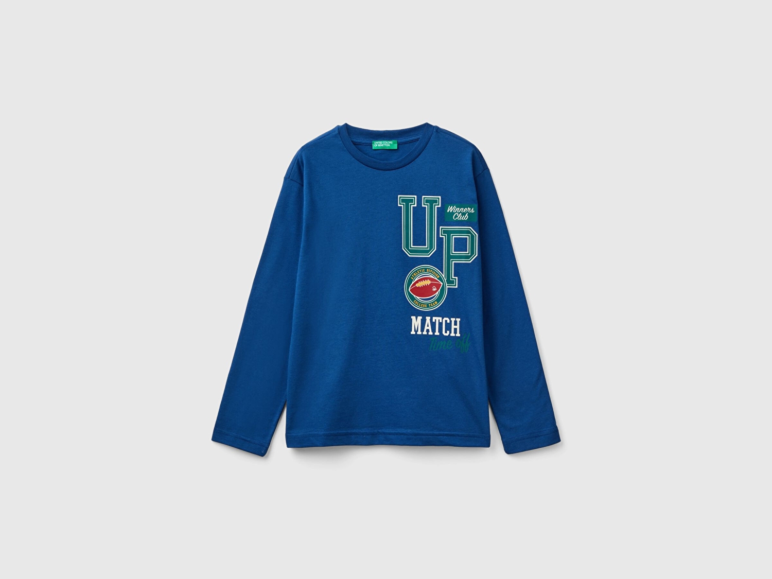 Erkek Cocuk Saks Mavi Onu Bask l Ribanal Uzun Kollu Bisiklet Yaka T Shirt