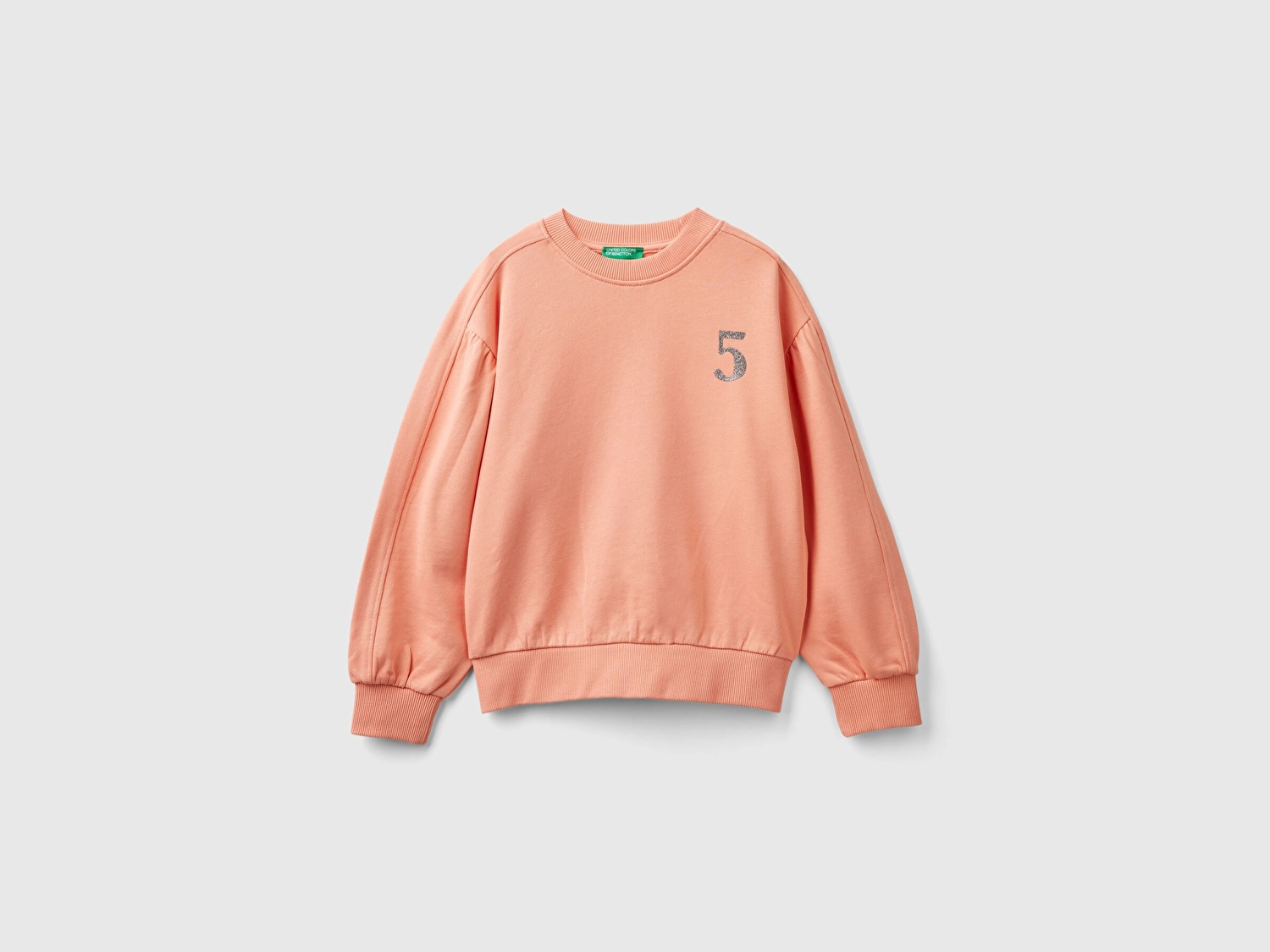 Benetton Kız Çocuk Yavruağzı Önü ve Arkası Logo Baskılı Bisiklet Yaka Sweatshirt