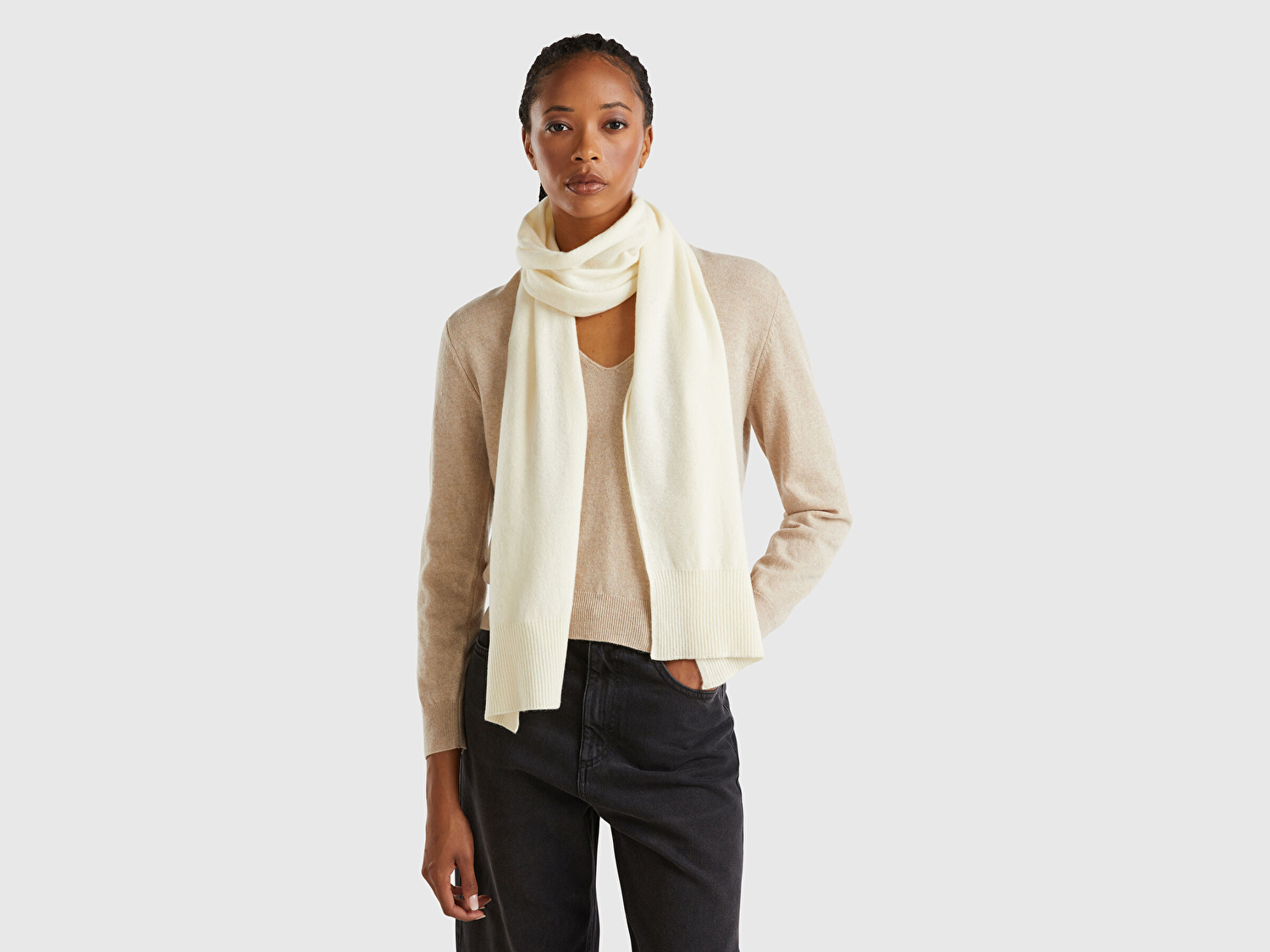 Benetton Kadın Krem %100 Merino Atkı
