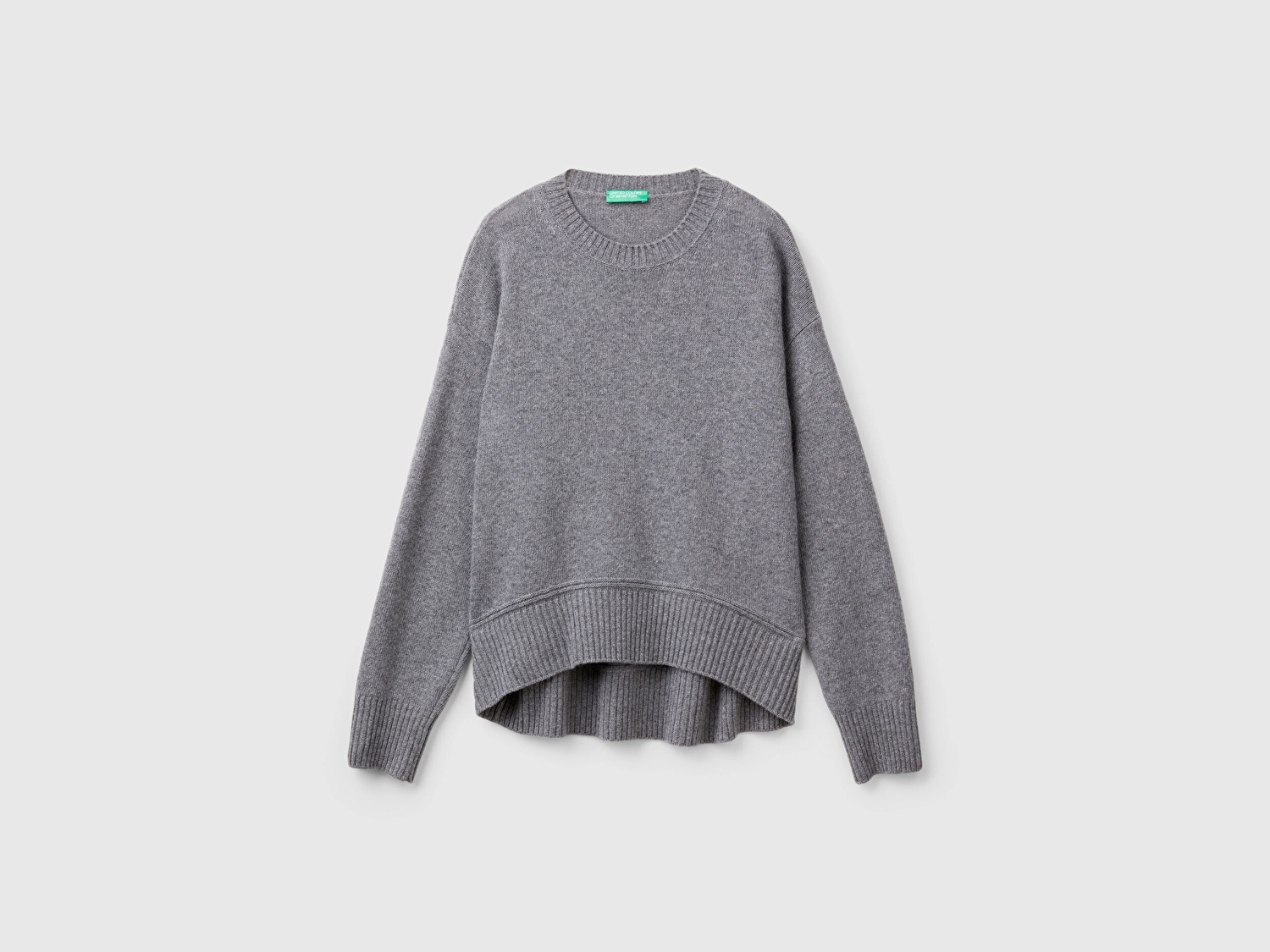 Benetton Kadın Antrasit Melanj Yün Karışımlı Alt Kısmı Geniş Bisiklet Yaka Kazak