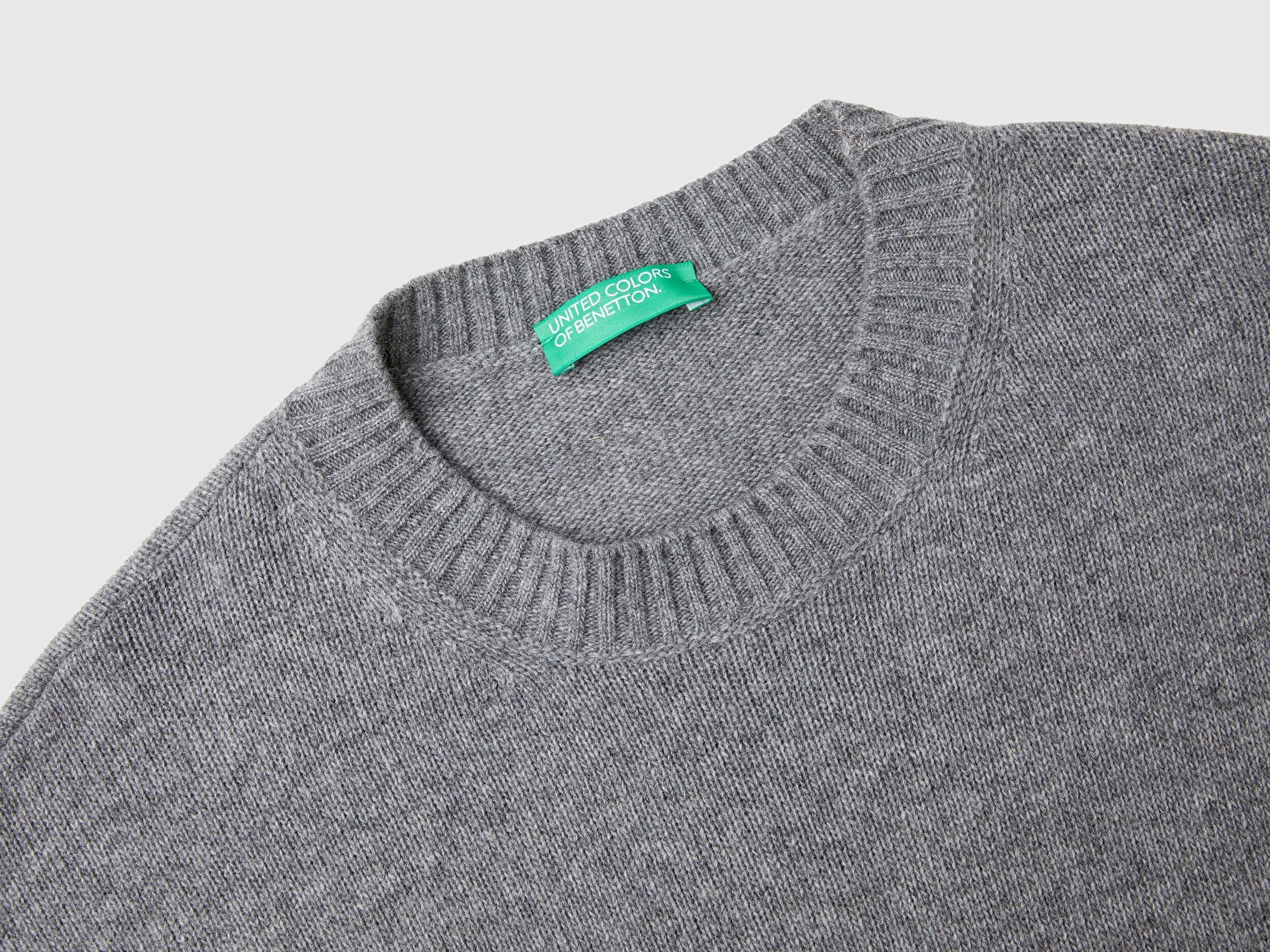 Benetton Kadın Antrasit Melanj Yün Karışımlı Alt Kısmı Geniş Bisiklet Yaka Kazak