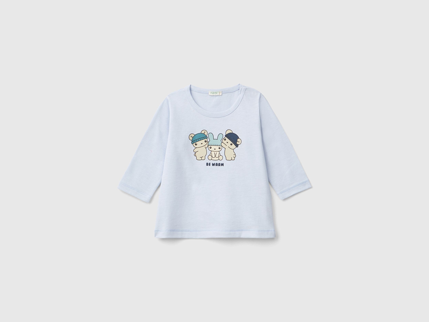 Benetton Bebek Açık Mavi Önü Su Bazlı Baskılı Bisiklet Yaka Uzun Kollu T-Shirt