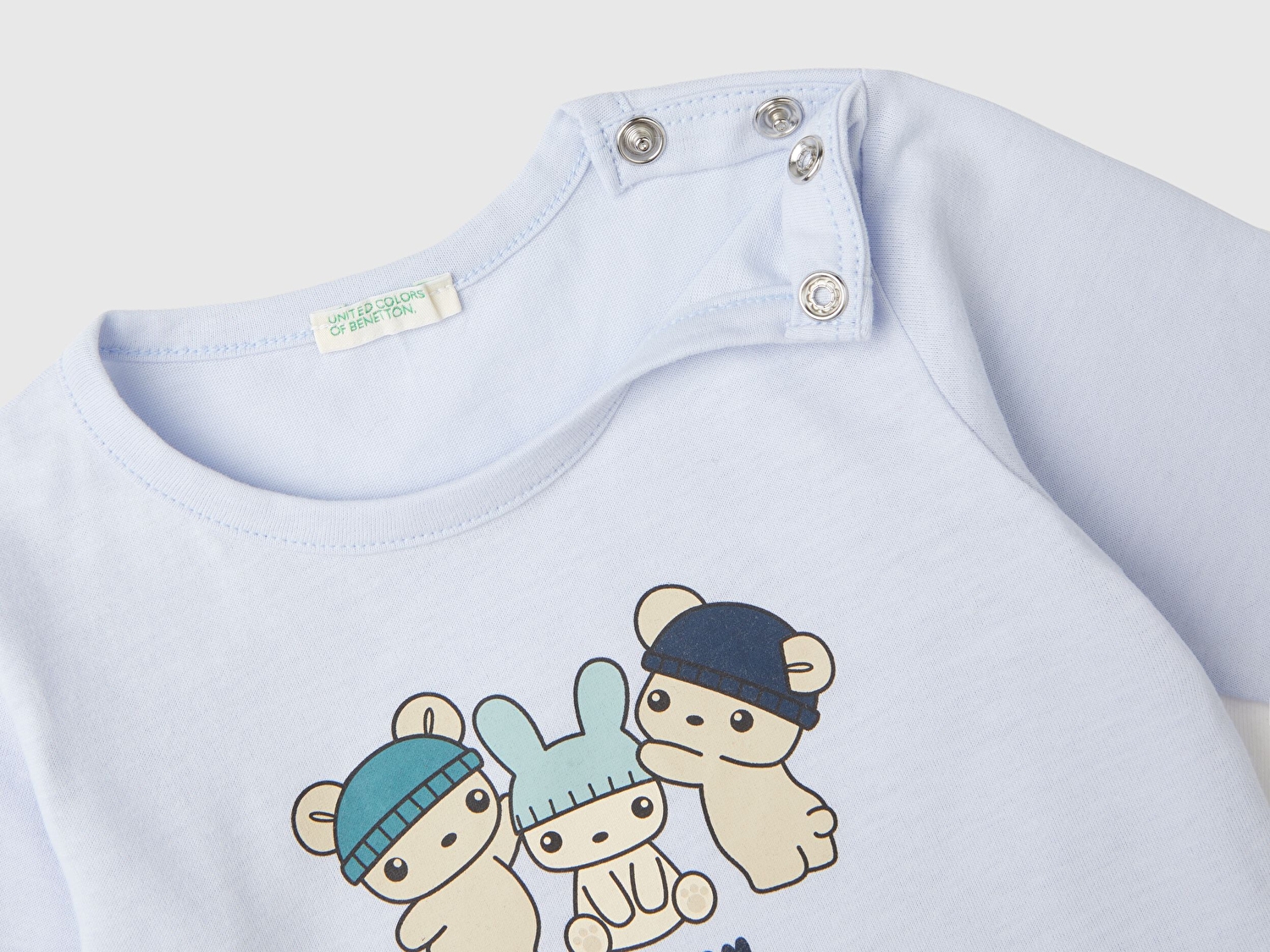 Benetton Bebek Açık Mavi Önü Su Bazlı Baskılı Bisiklet Yaka Uzun Kollu T-Shirt