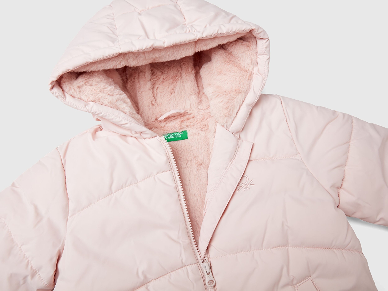 Benetton Kız Bebek Toz Pembe İçi Kürklü Mont