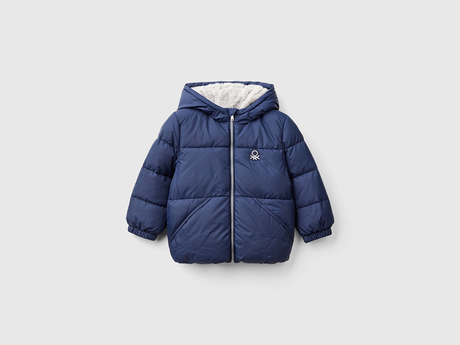 Benetton Erkek Bebek Lacivert Sol Göğsü Logo Yamalı Önü Cep Detaylı Fermuarlı Mont