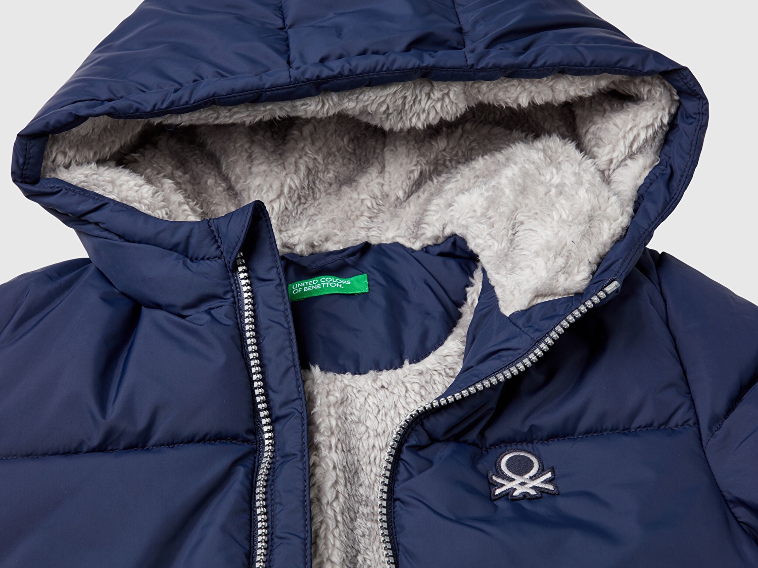Benetton Erkek Bebek Lacivert Sol Göğsü Logo Yamalı Önü Cep Detaylı Fermuarlı Mont