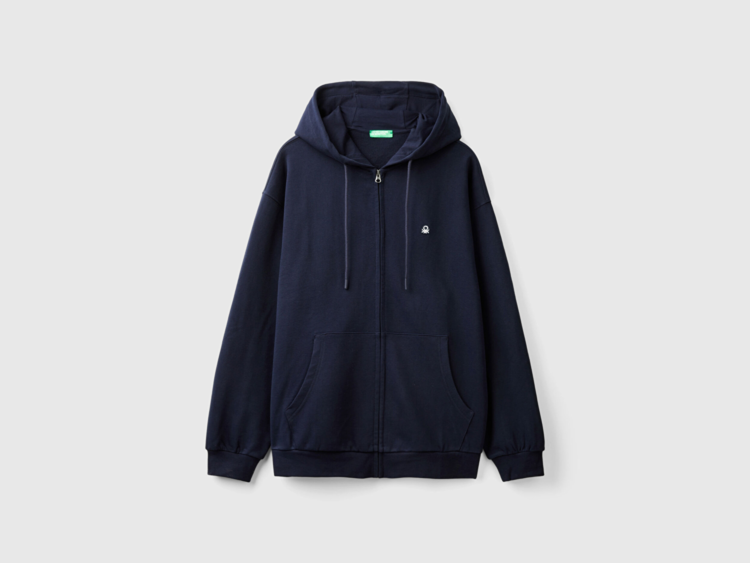 Benetton Erkek Lacivert %100 Pamuk Dar Kesim Fermuarlı Kapüşonlu Sweatshirt