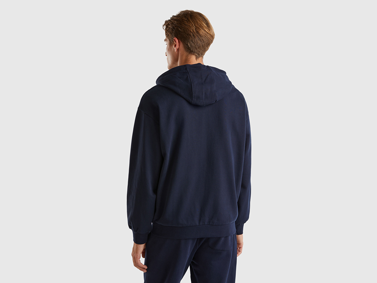 Benetton Erkek Lacivert %100 Pamuk Dar Kesim Fermuarlı Kapüşonlu Sweatshirt