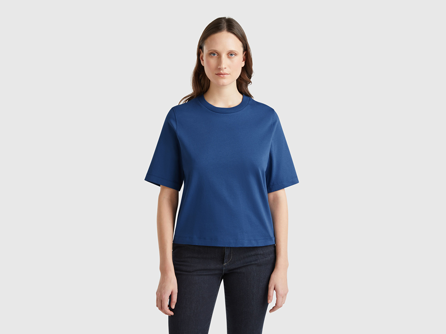 Benetton Kadın Denim %100 Koton Boxy Fit T-Shirt