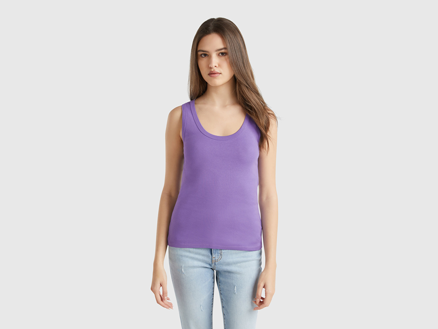 Benetton Kadın Mor %100 Pamuk Ucu Logo İşlemeli Slim Fit Yuvarlak Yaka Atlet