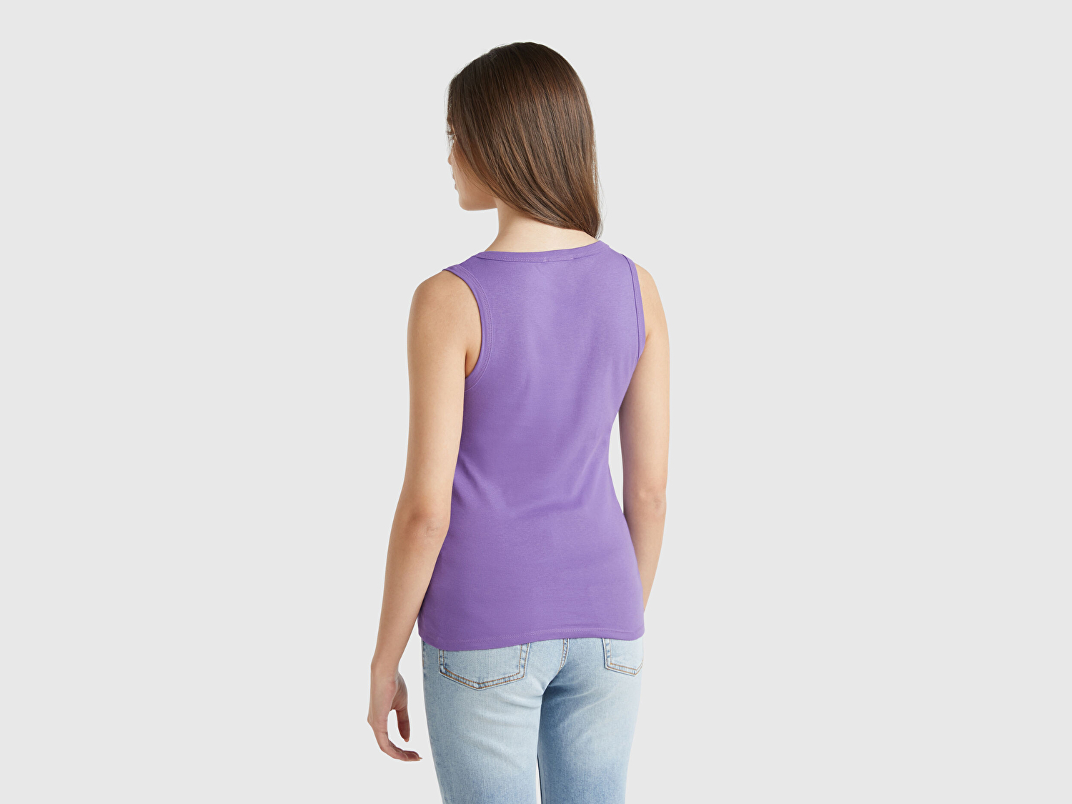 Benetton Kadın Mor %100 Pamuk Ucu Logo İşlemeli Slim Fit Yuvarlak Yaka Atlet