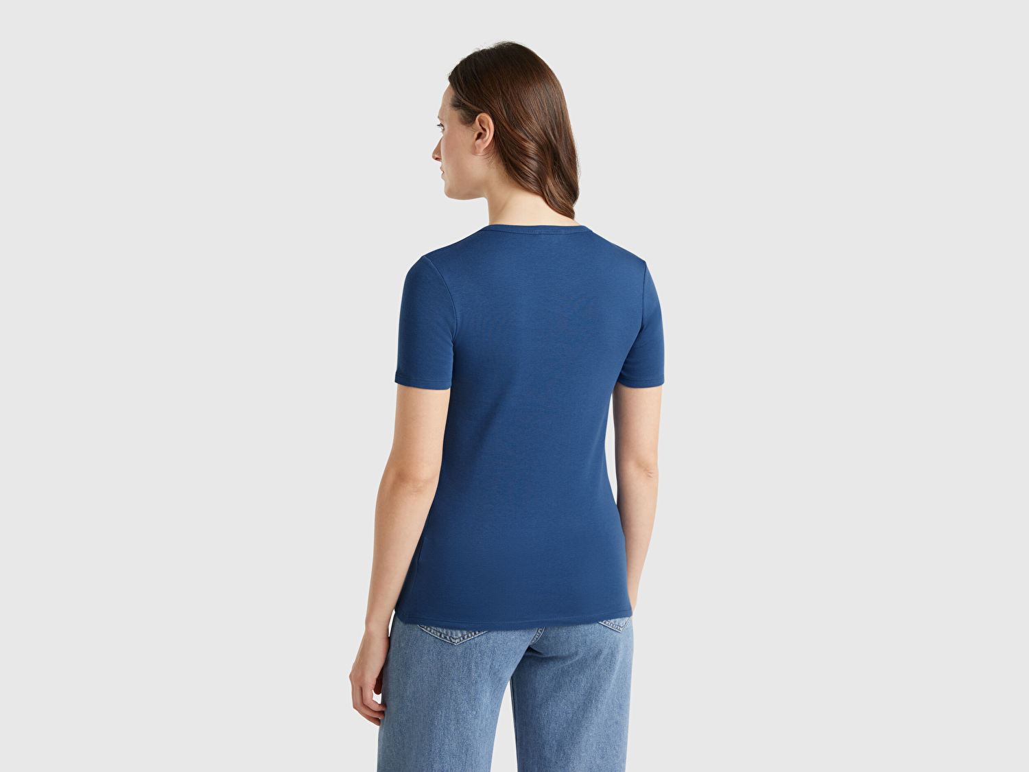 Benetton Kadın Denim %100 Koton Benetton Yazılı Basic T-Shirt