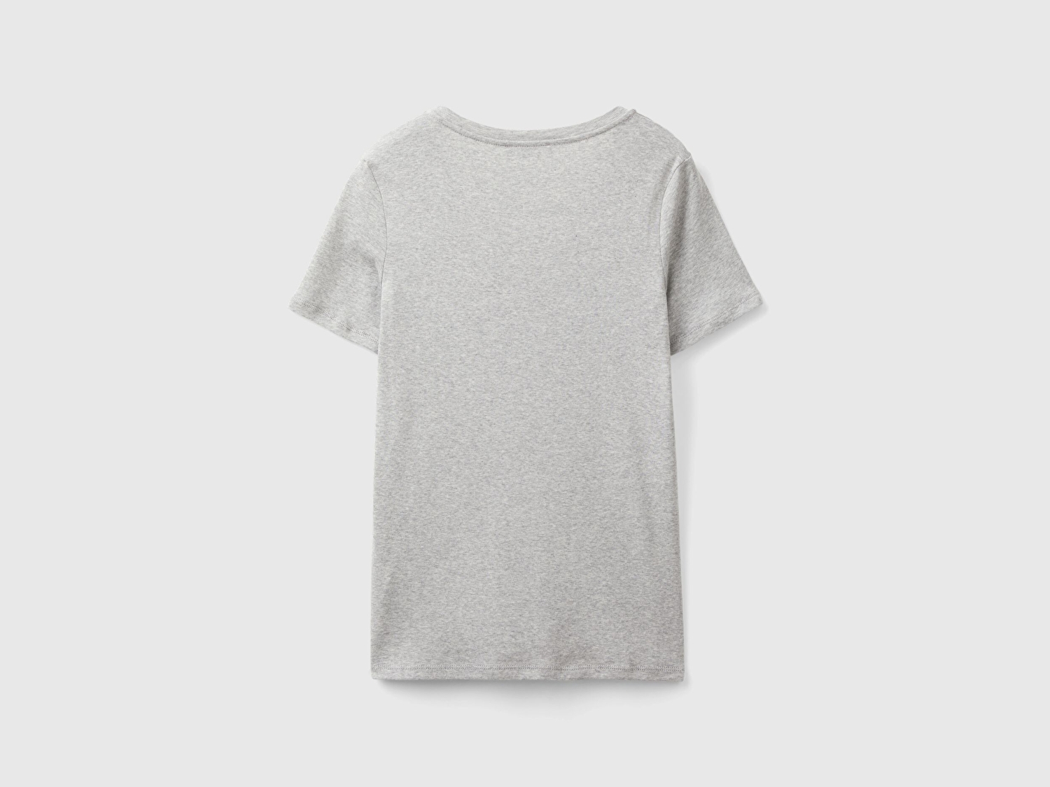 Benetton Kadın Gri Melanj %100 Pamuk V Yaka Basic T-Shirt