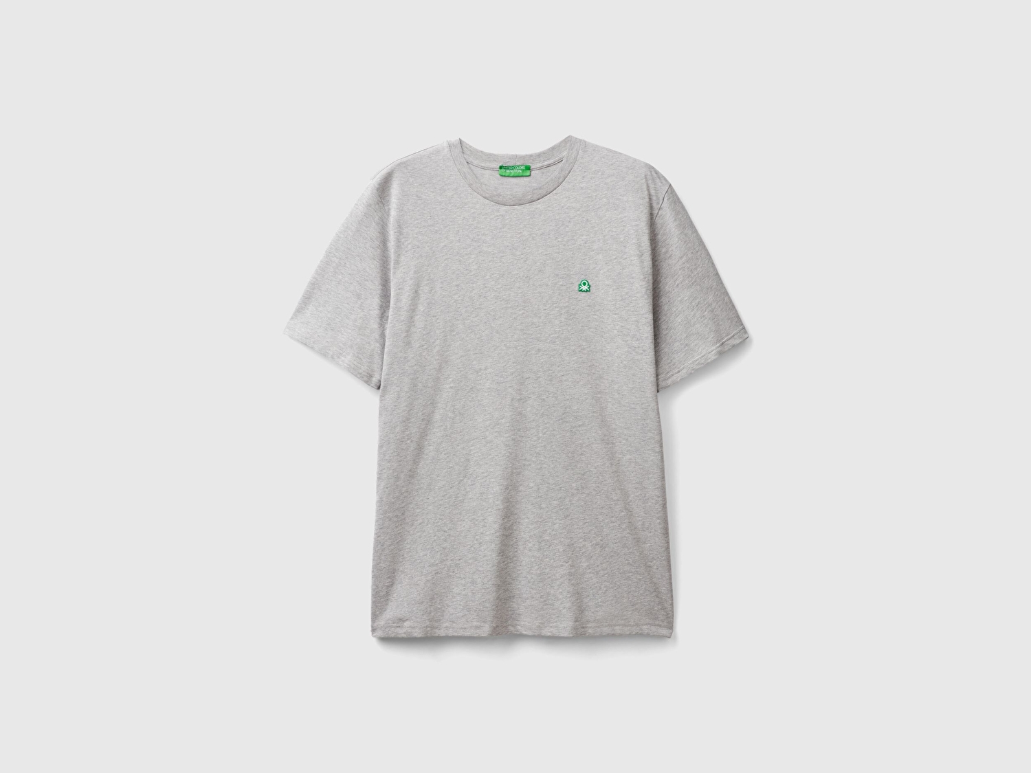 Benetton Erkek Gri Melanj %100 Koton Benetton Logolu Bisiklet Yaka T-Shirt