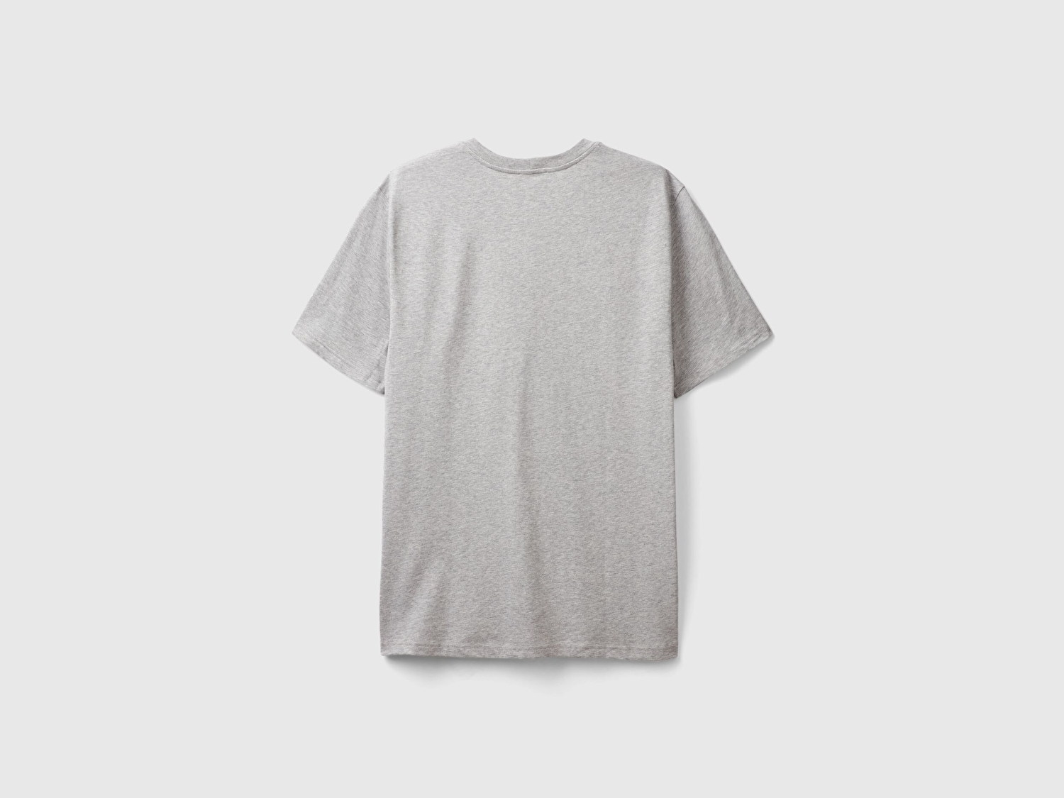 Benetton Erkek Gri Melanj %100 Koton Benetton Logolu Bisiklet Yaka T-Shirt