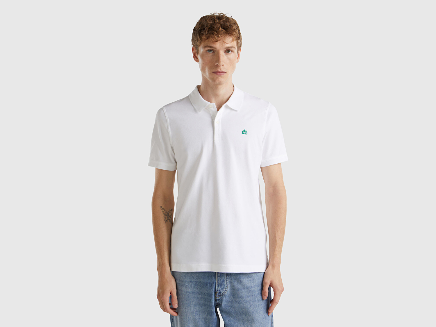 Benetton Erkek Beyaz %100 Koton Slim Fit Polo T-Shirt