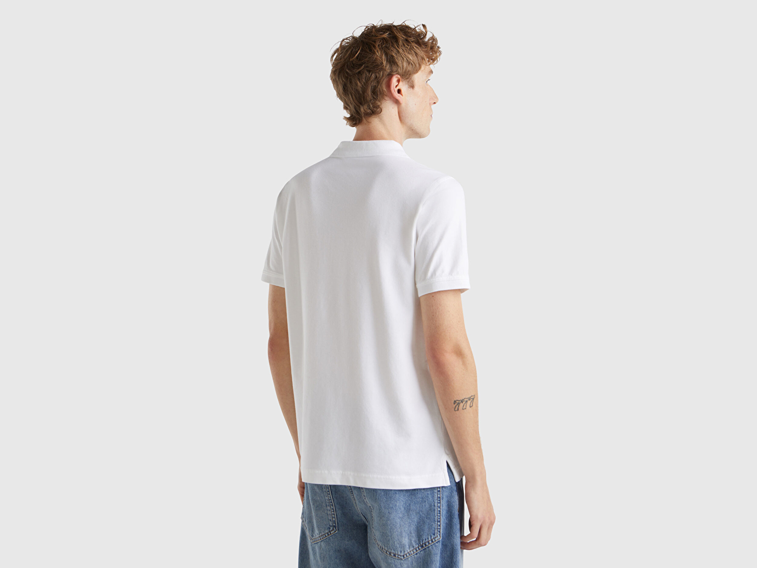 Benetton Erkek Beyaz %100 Koton Slim Fit Polo T-Shirt