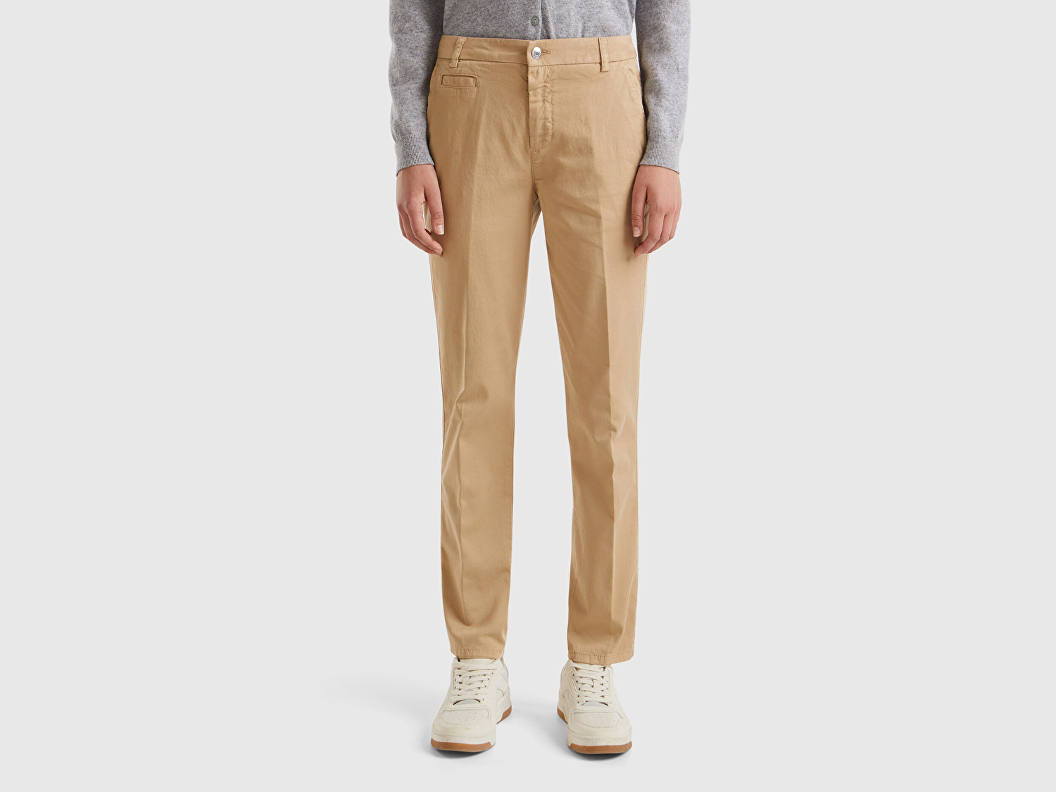 Benetton Kadın Kahverengi  Elastanlı Basic Chino Pantolon