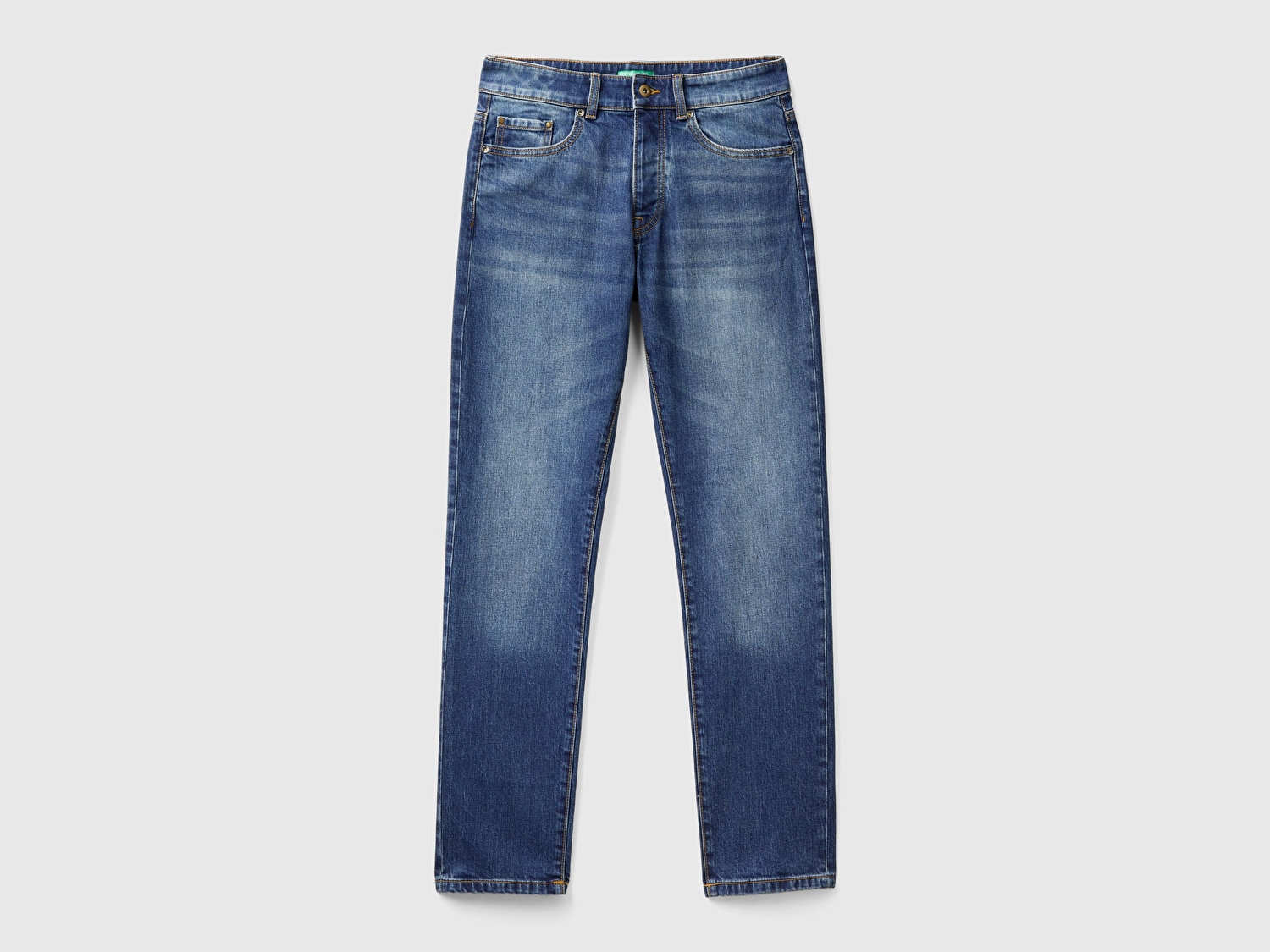 Benetton Erkek Mavi Pamuk Karışımlı Arkası Logo Etiketli Cepli Slim Fit Denim Pantolon