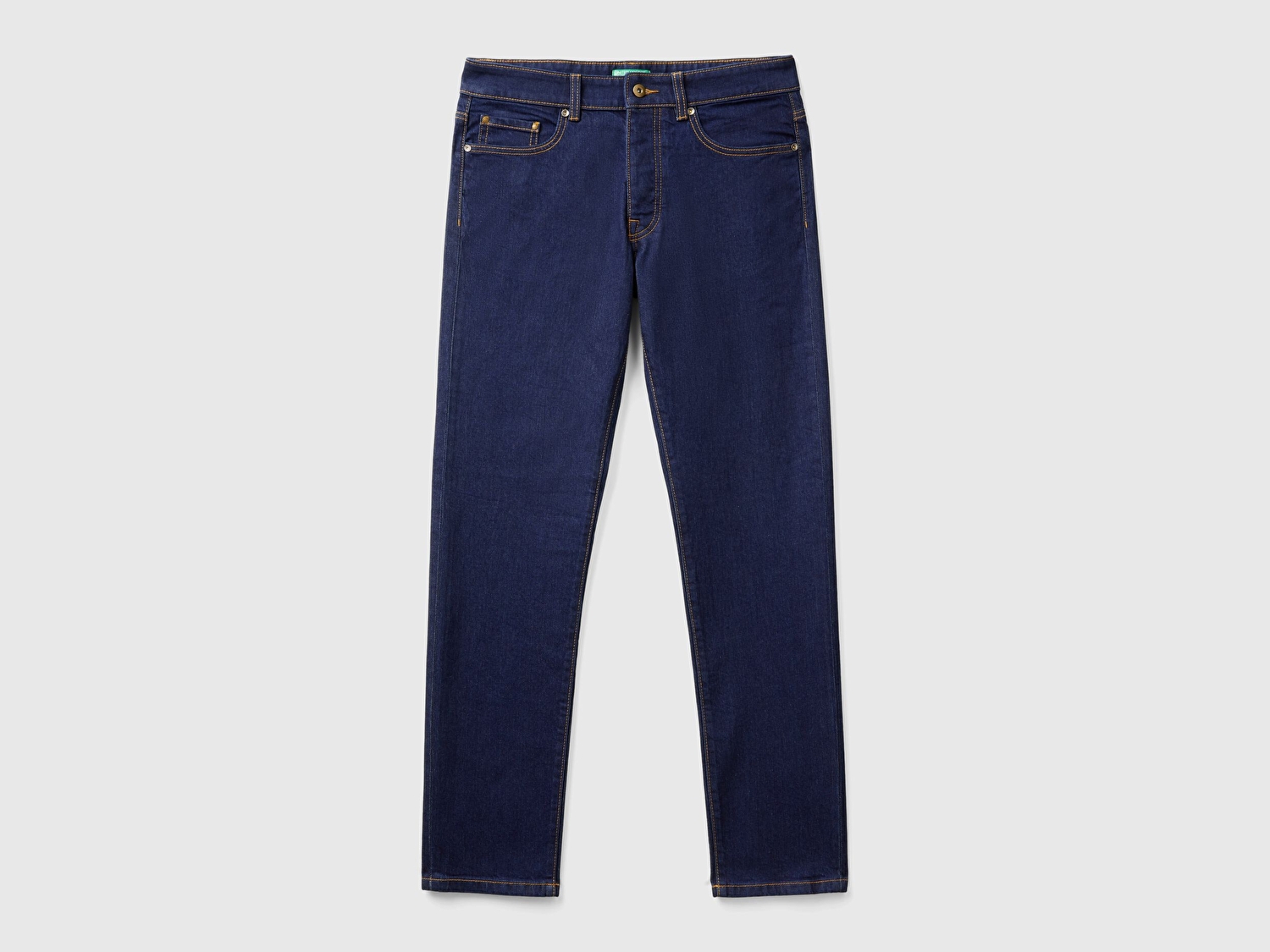 Benetton Erkek Koyu Denim Pamuk Karışımlı Arkası Logo Etiketli Cepli Slim Fit Denim Pantolon