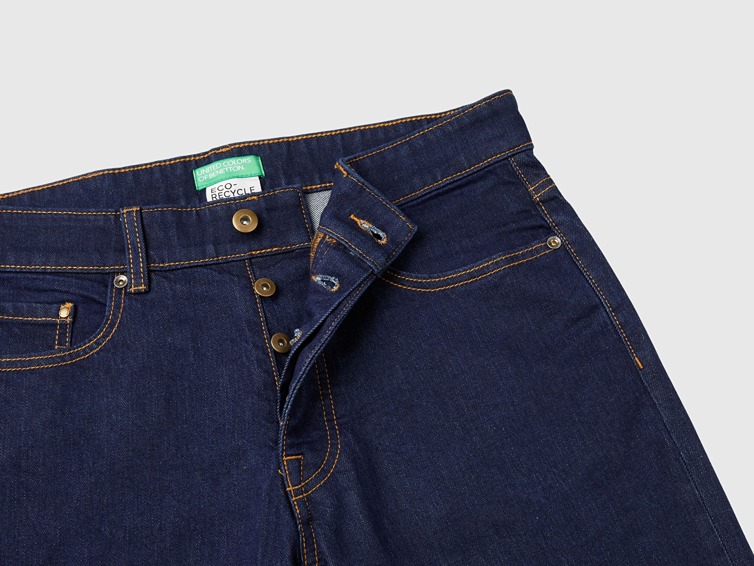 Benetton Erkek Koyu Denim Pamuk Karışımlı Arkası Logo Etiketli Cepli Slim Fit Denim Pantolon