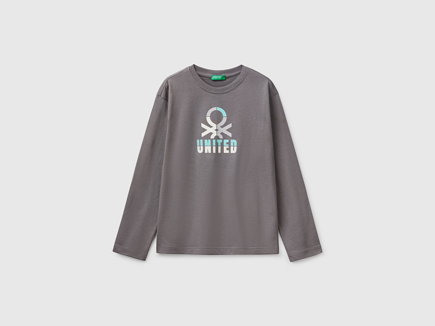 Benetton Erkek Çocuk Antrasit Benetton Logo Baskılı Uzun Kollu T-Shirt