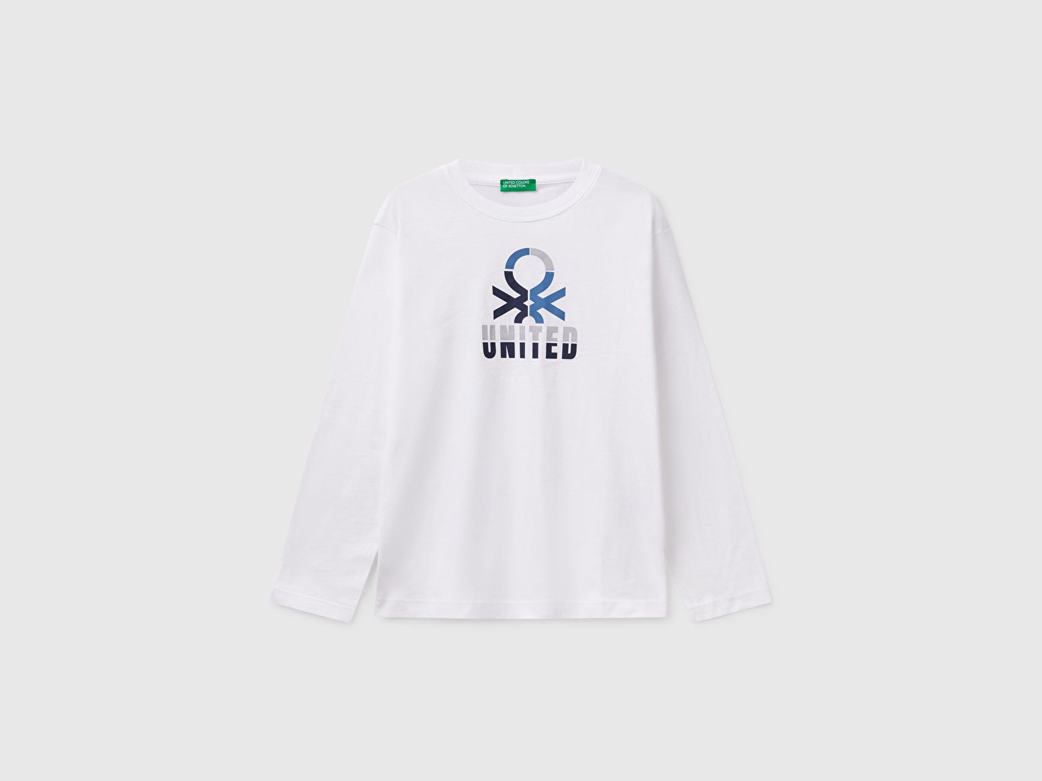 Benetton Erkek Çocuk Beyaz Benetton Logo Baskılı Uzun Kollu T-Shirt
