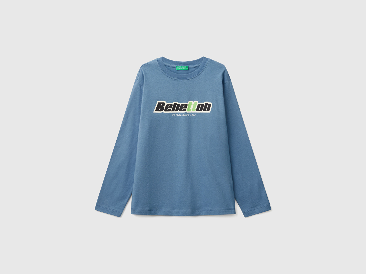 Benetton Erkek Çocuk Havacı Mavi Benetton Logo Baskılı Uzun Kollu T-Shirt