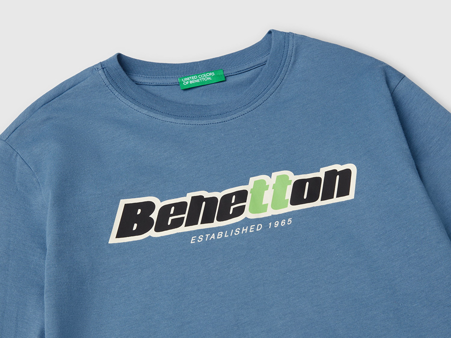 Benetton Erkek Çocuk Havacı Mavi Benetton Logo Baskılı Uzun Kollu T-Shirt