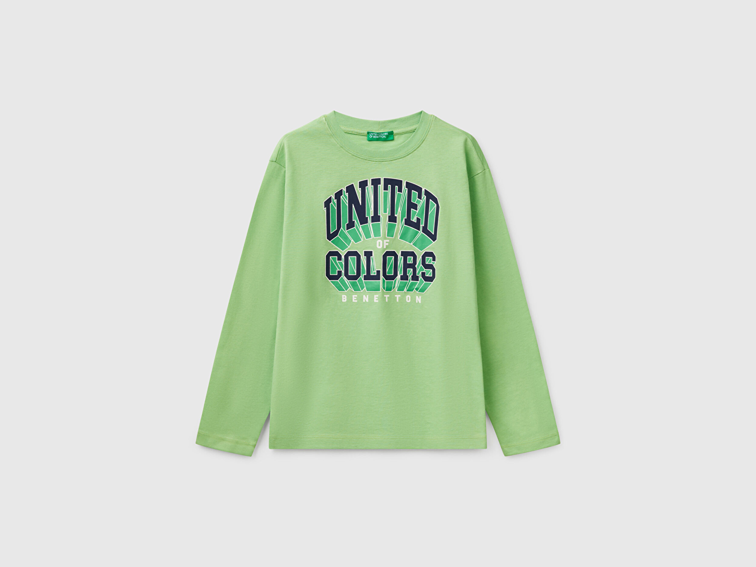 Benetton Erkek Çocuk Fıstık Yeşili Benetton Logo Baskılı Uzun Kollu T-Shirt