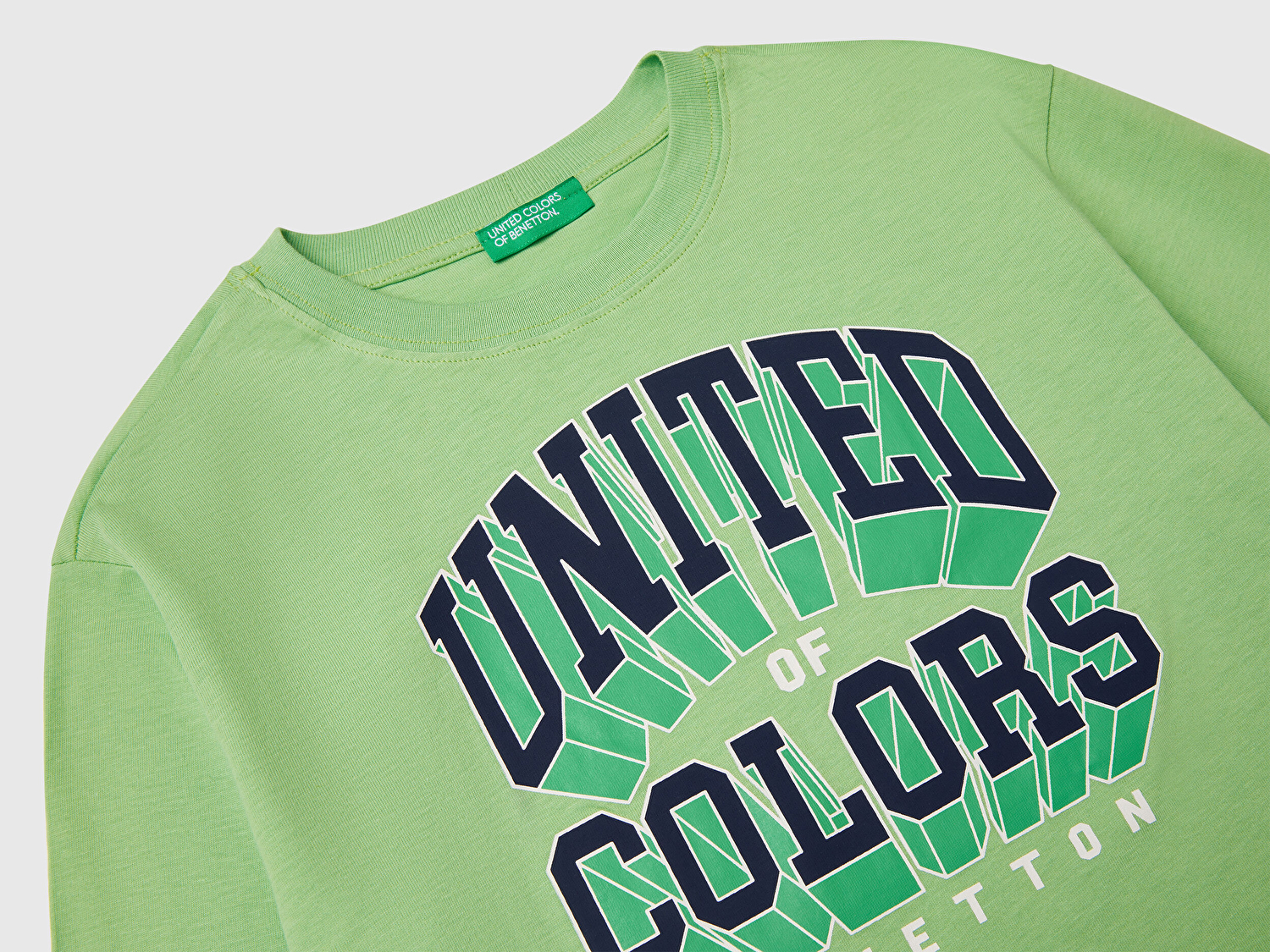 Benetton Erkek Çocuk Fıstık Yeşili Benetton Logo Baskılı Uzun Kollu T-Shirt