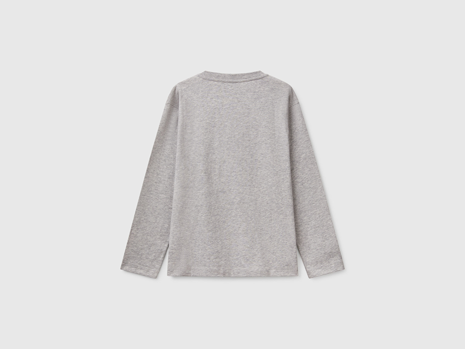 Benetton Erkek Çocuk Gri Melanj Benetton Logo Baskılı Uzun Kollu T-Shirt