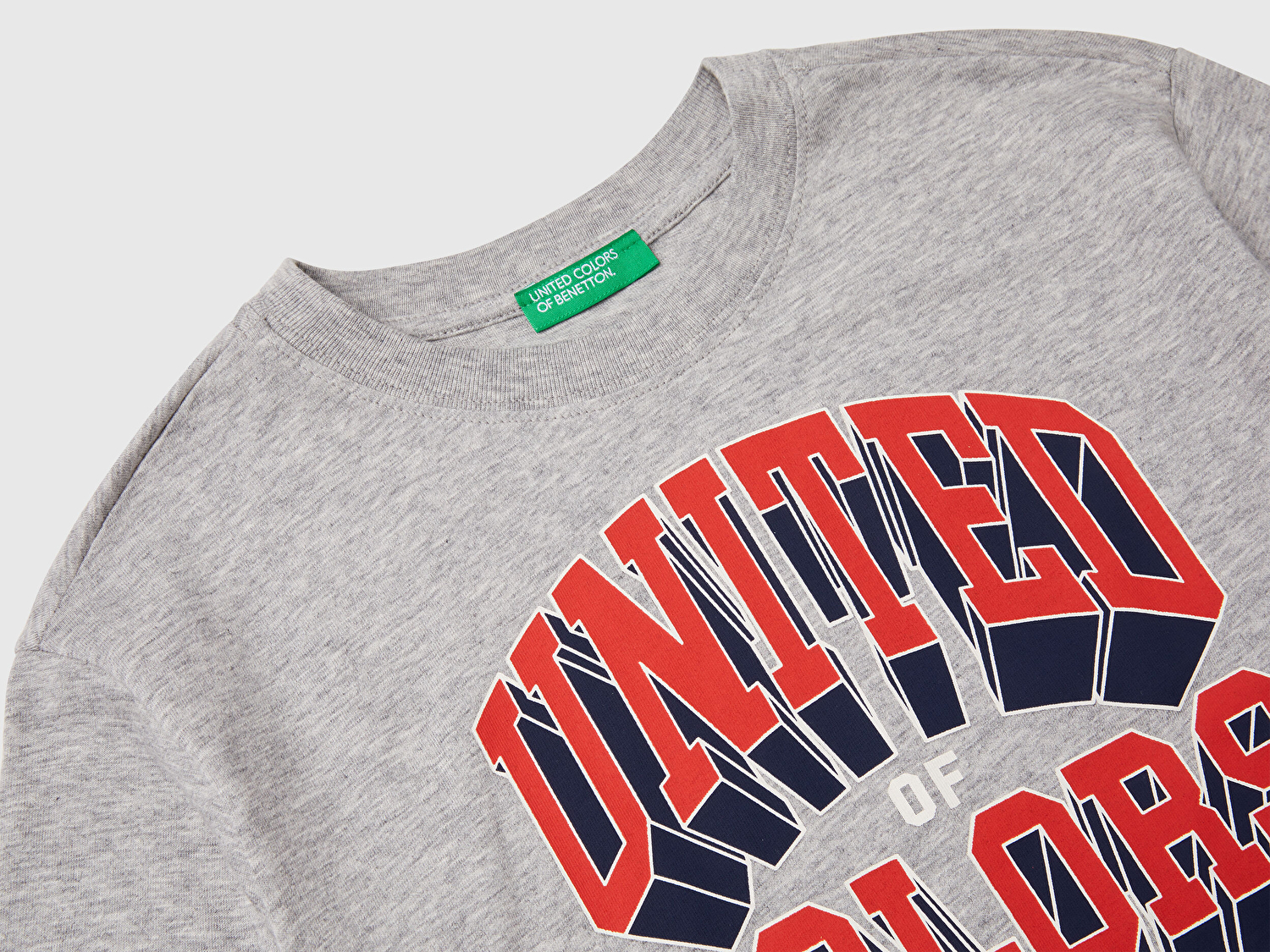 Benetton Erkek Çocuk Gri Melanj Benetton Logo Baskılı Uzun Kollu T-Shirt