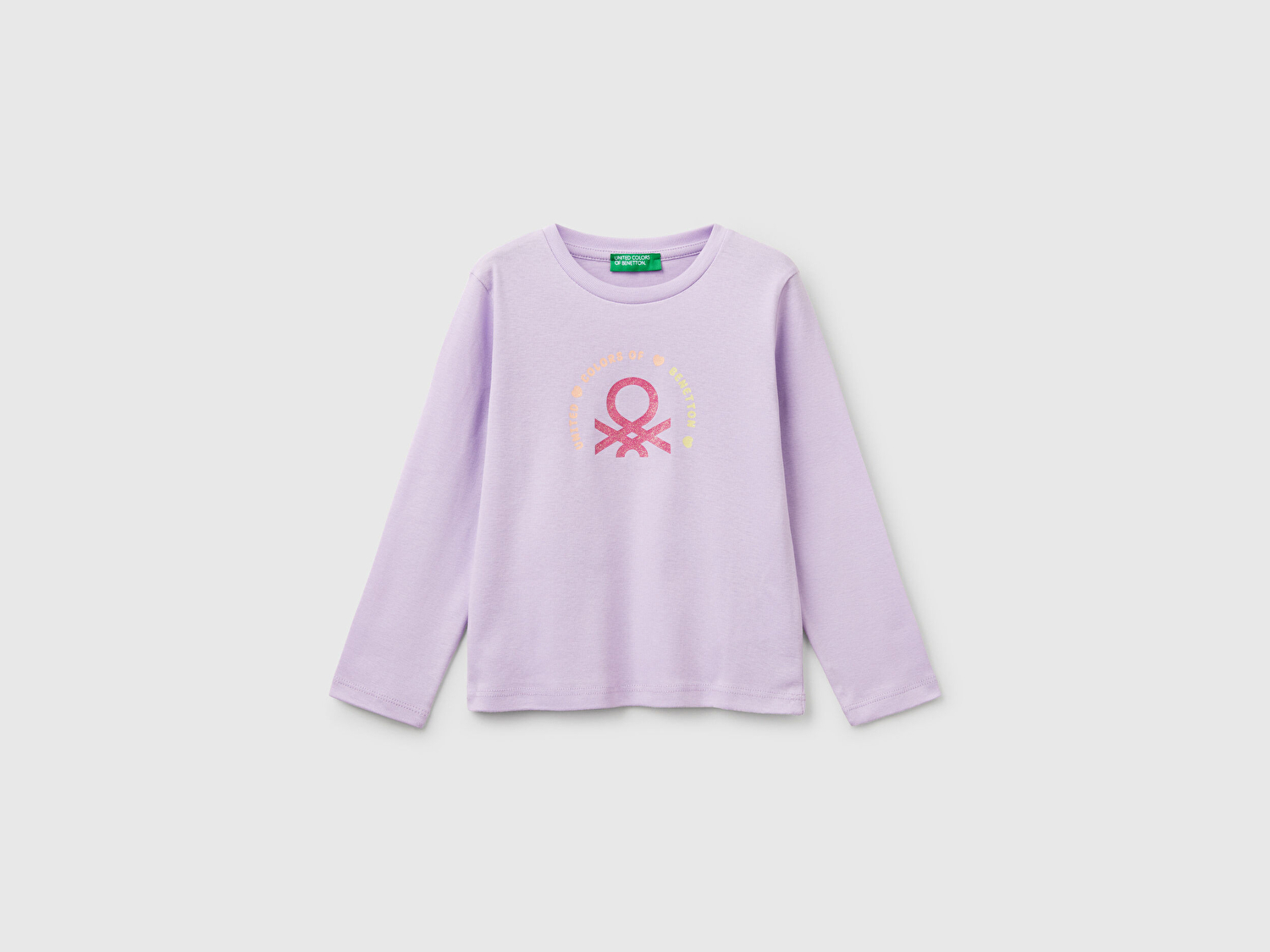 Benetton Kız Bebek Lila Simli Benetton Logo Baskılı T-Shirt