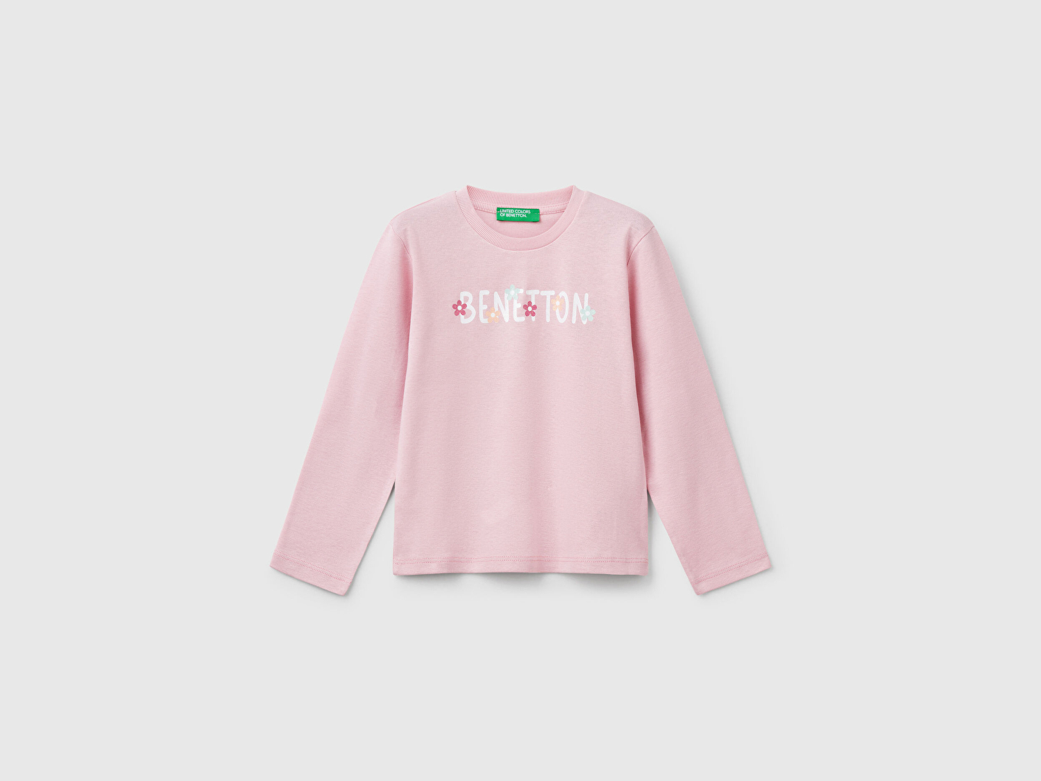 Benetton Kız Bebek Pembe Simli Benetton Logo Baskılı T-Shirt