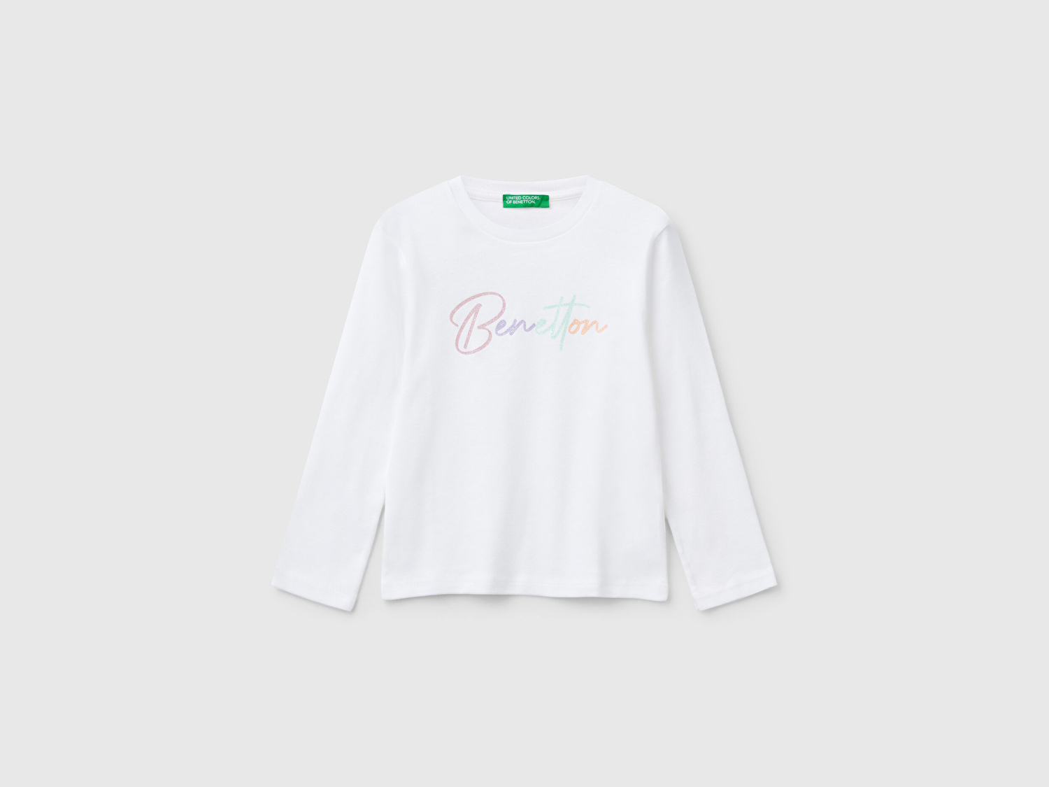 Benetton Kız Bebek Beyaz Simli Benetton Logo Baskılı T-Shirt