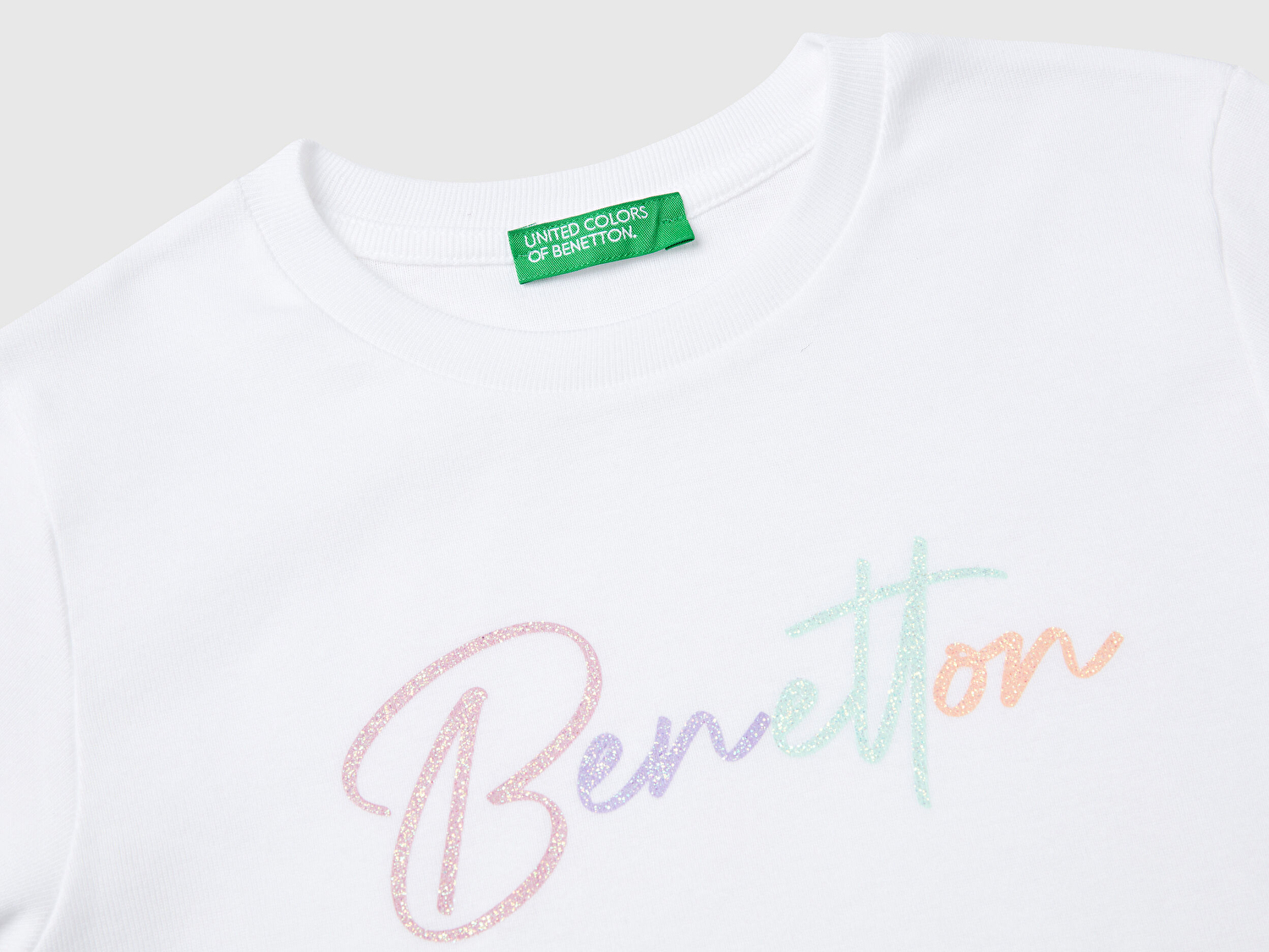 Benetton Kız Bebek Beyaz Simli Benetton Logo Baskılı T-Shirt