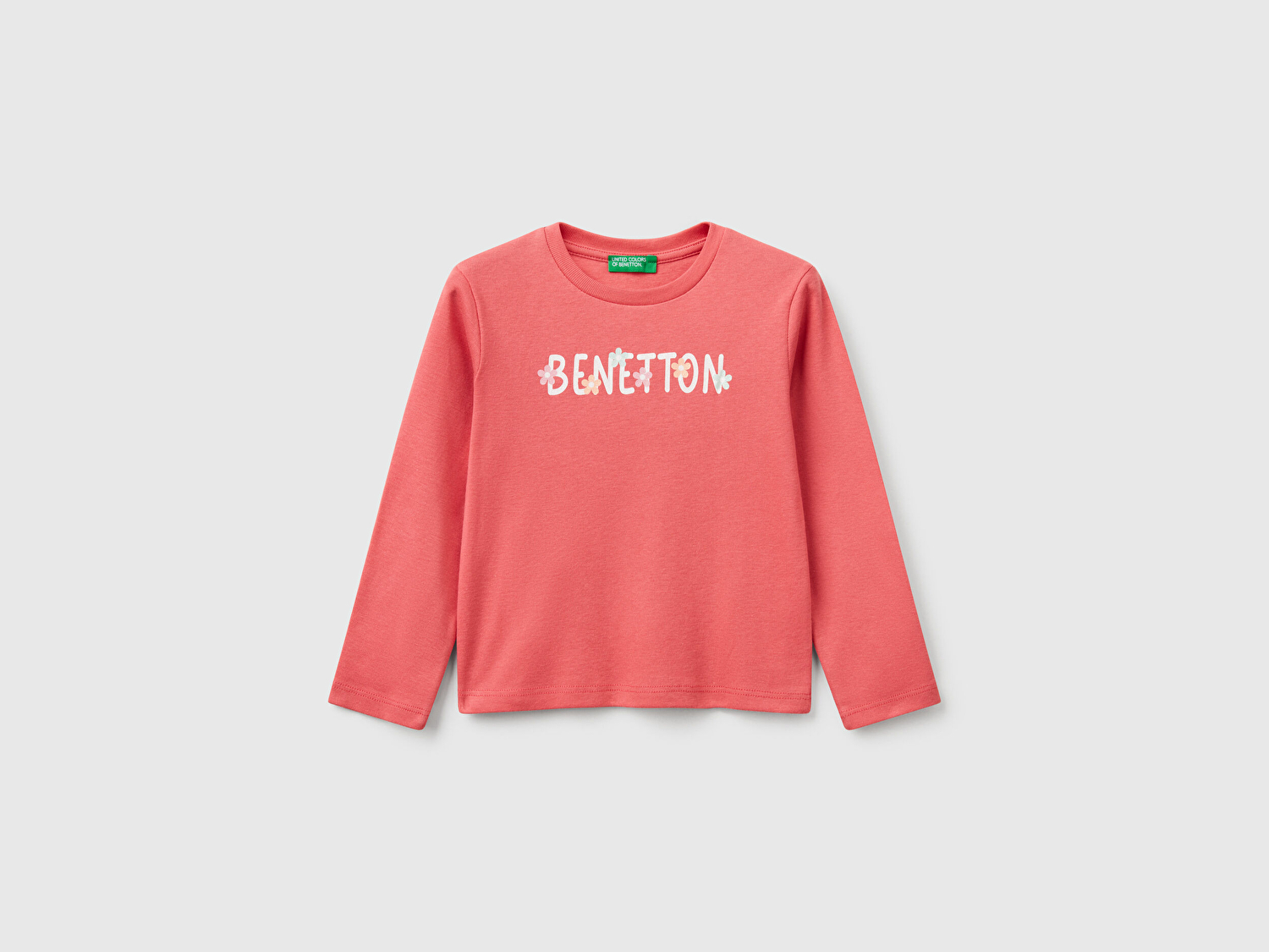 Benetton Kız Bebek Fuşya Simli Benetton Logo Baskılı T-Shirt