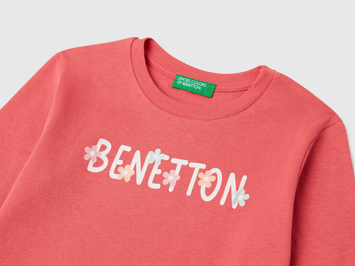 Benetton Kız Bebek Fuşya Simli Benetton Logo Baskılı T-Shirt