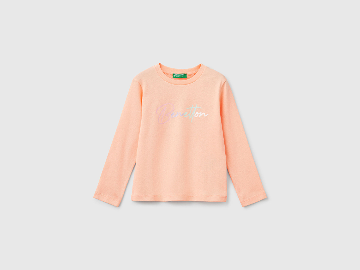 Benetton Kız Bebek Yavruağzı Simli Benetton Logo Baskılı T-Shirt