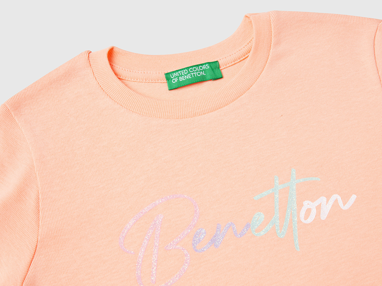 Benetton Kız Bebek Yavruağzı Simli Benetton Logo Baskılı T-Shirt
