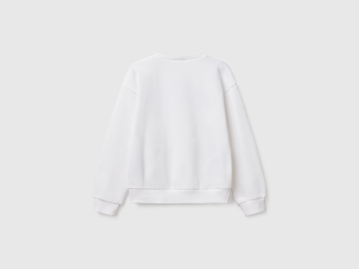 Benetton Kız Çocuk Beyaz Simli Benetton Logo Baskılı Bisiklet Yaka Sweatshirt