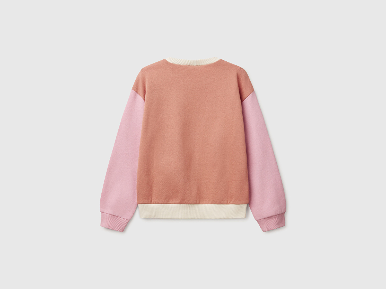 Benetton Kız Çocuk Bej Mix Simli Benetton Logo Baskılı Bisiklet Yaka Sweatshirt
