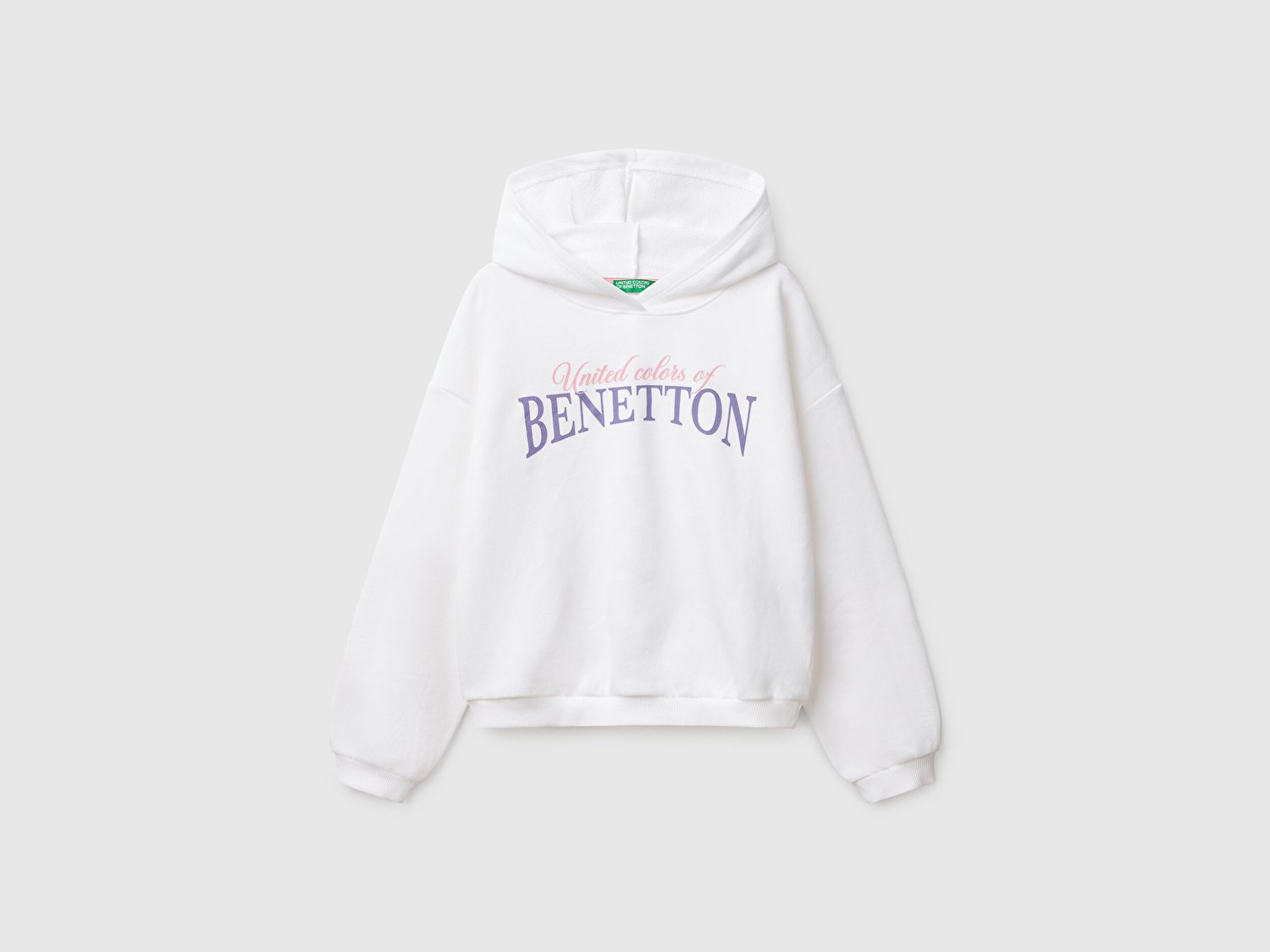 Benetton Kız Çocuk Beyaz Benetton Logo Baskılı Kapüşonlu Sweatshirt