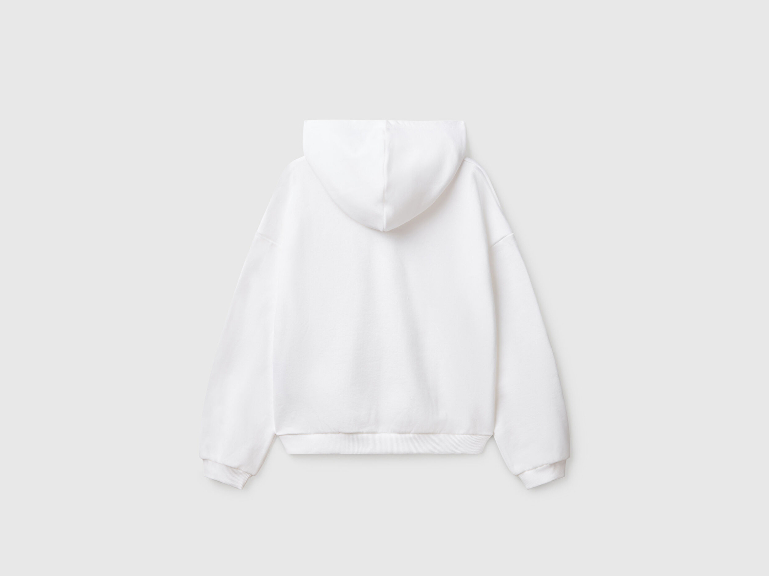Benetton Kız Çocuk Beyaz Benetton Logo Baskılı Kapüşonlu Sweatshirt