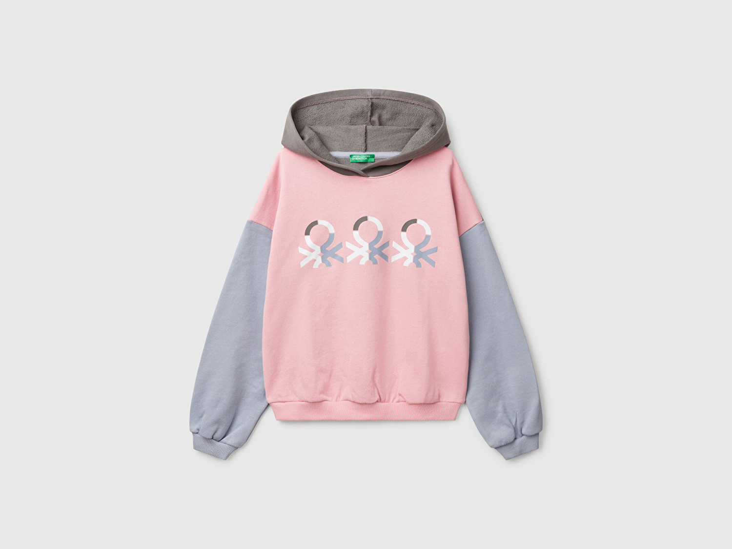 Benetton Kız Çocuk Pembe Mix Benetton Logo Baskılı Kapüşonlu Sweatshirt